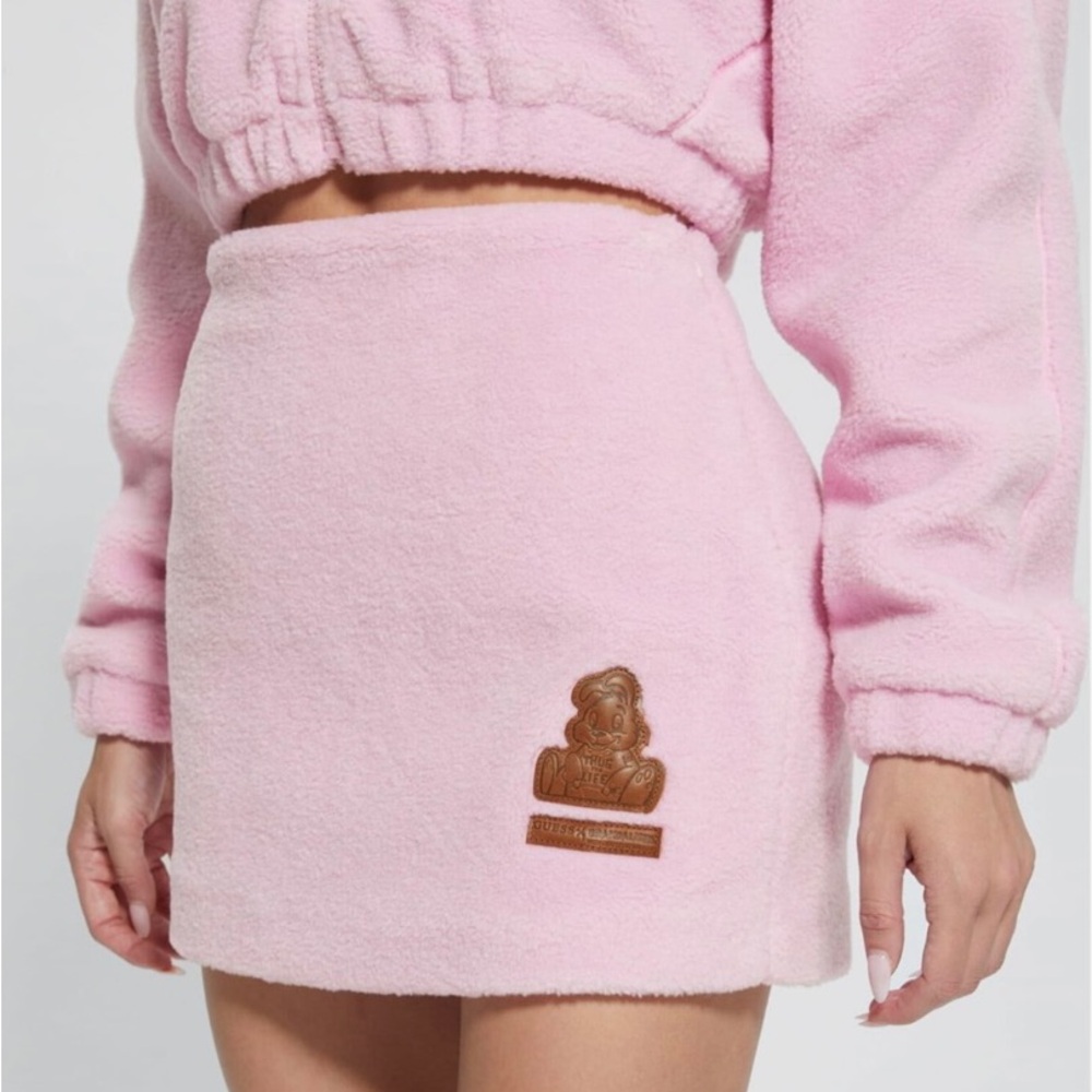 Guess X Brandalised Banksy Bunny Patch Sherpa Fleece Mini Skirt NWT SoldOut Rare